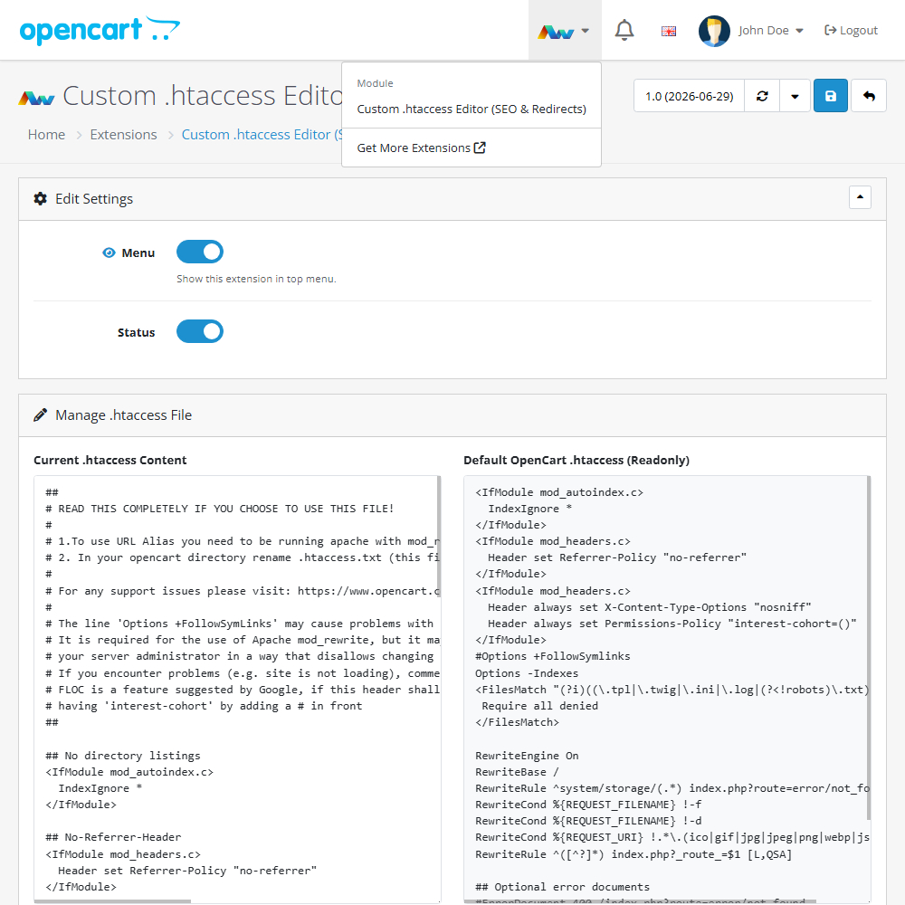 Custom .htaccess Editor (SEO & Redirects)